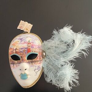 Artistic Mask with Light Blue Feathers